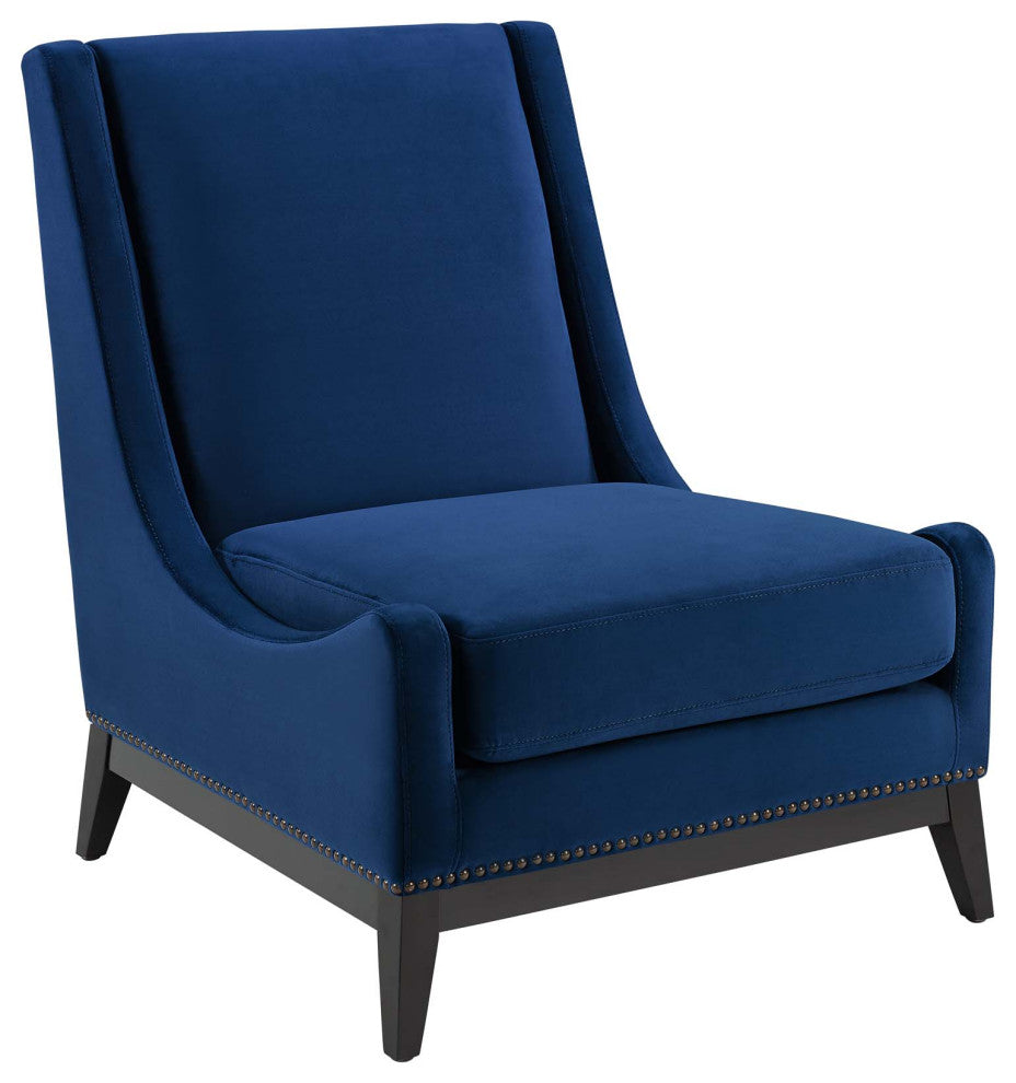 Navy Confident Accent Upholstered Performance Velvet Lounge Chair