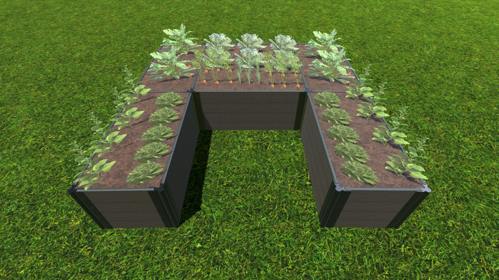 Weathered Wood Walk-In U-Shape Ft. Bragg 8'x8'x22" Raised Garden Bed, 1" Profile