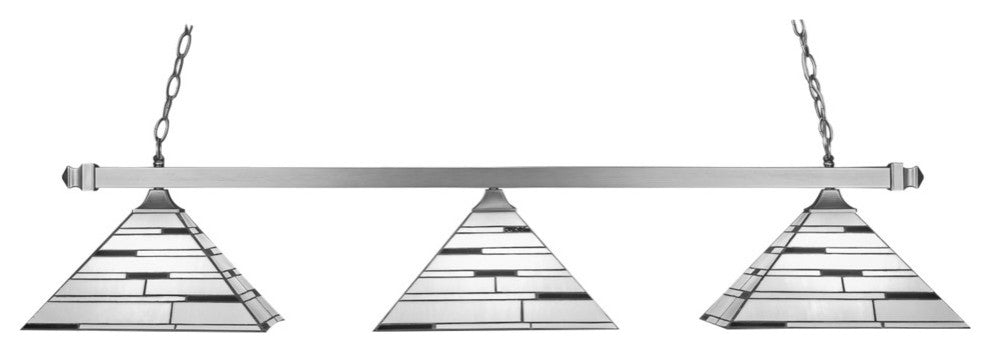 Square 3-Light Bar with Square Fitters, Brushed Nickel/Pearl Ebony Art