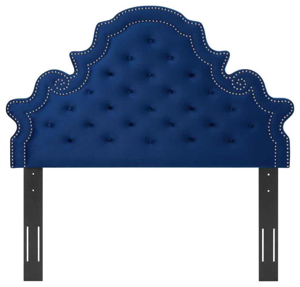 Tufted Headboard, Full Queen Size, Velvet, Blue Navy, Modern Contemporary