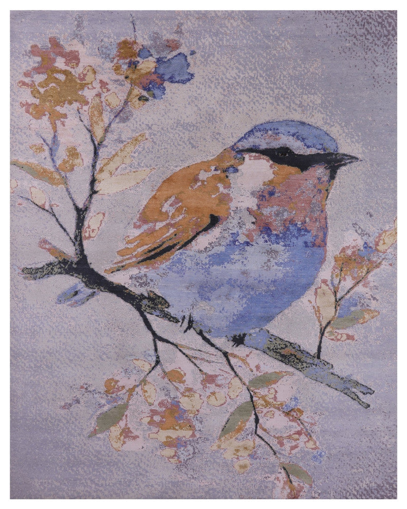 Bird Design Hand-Knotted Wool and Silk Rug 7' 11" X 10' 0" Q8695