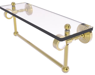 Pacific Grove 16" Glass Shelf with Towel Bar, Unlacquered Brass