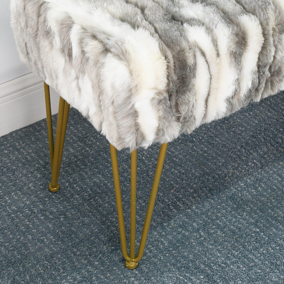 Soft Faux Fur Ottoman Fuzzy Entryway Bench Seat, Gray, 46"x16"x22"