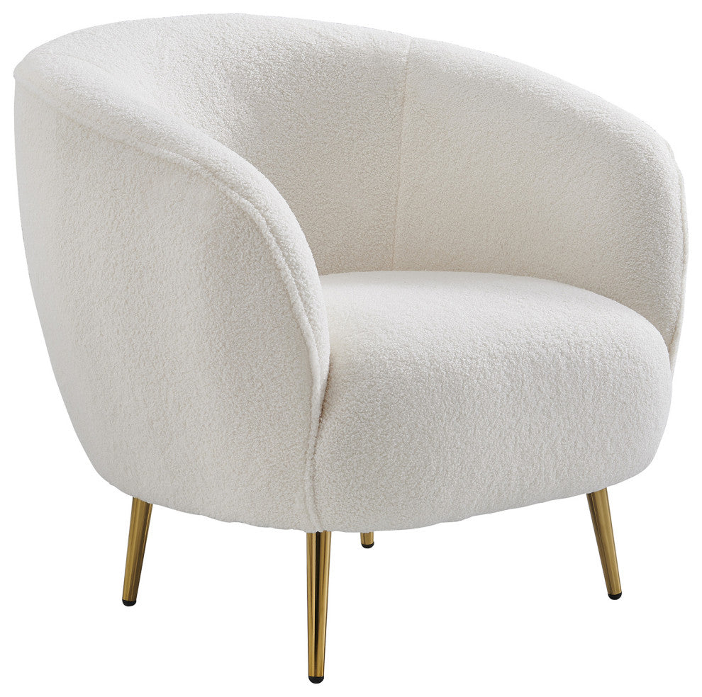 LUXMOD Modern Boucle White Armchair Reading Lounge Chair, White