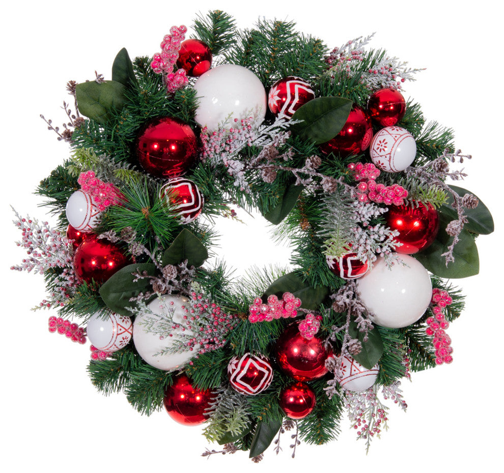 24" Lighted Christmas Wreath, Nordic
