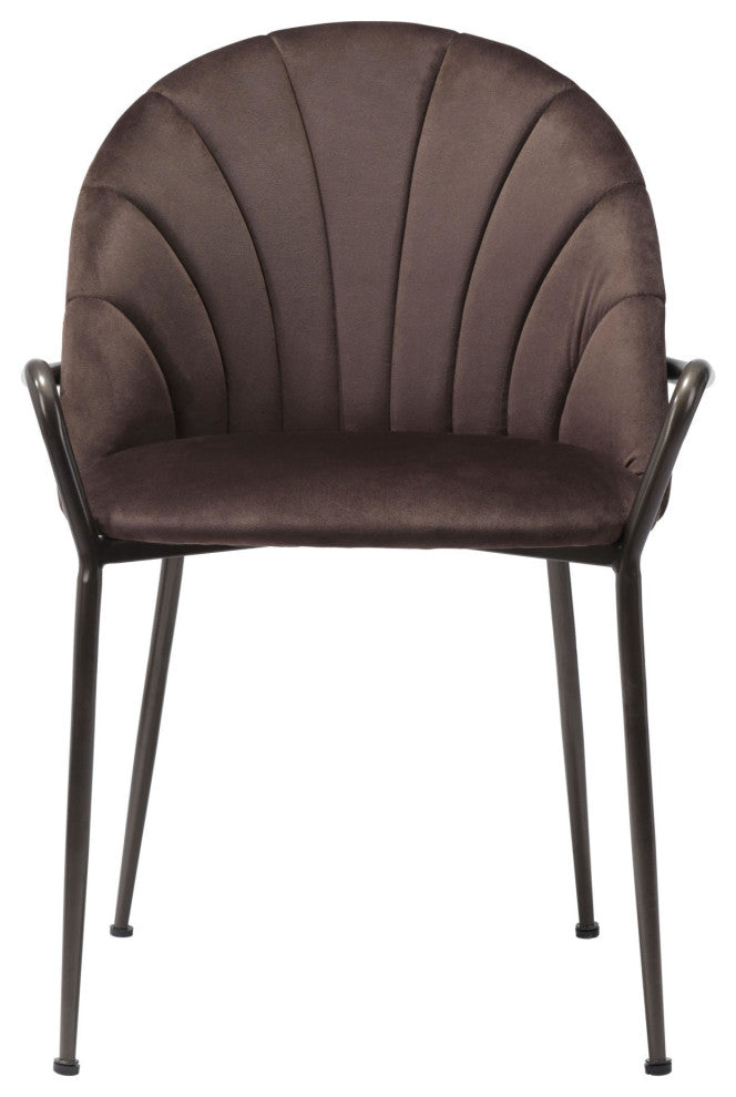 Dining Chair, Set of 2, Steel Metal, Fabric, Dark Brown, Brown, Cafe Bistro