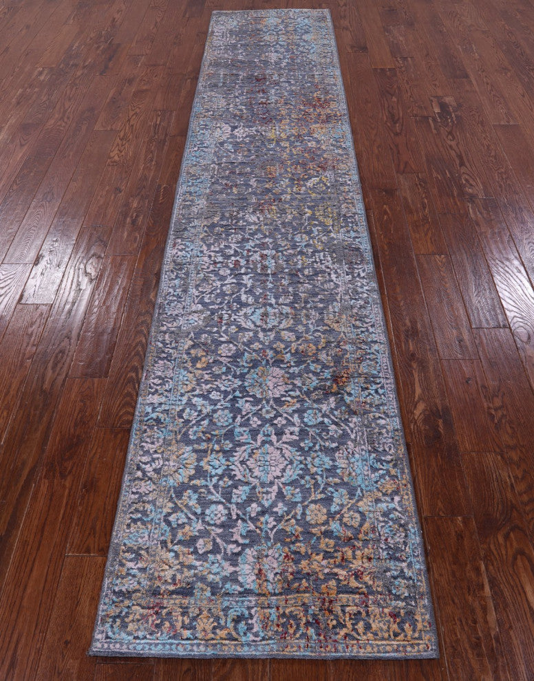 Persian Hand-Knotted Wool and Silk Runner Rug 2' 6" X 12' 4" Q11834