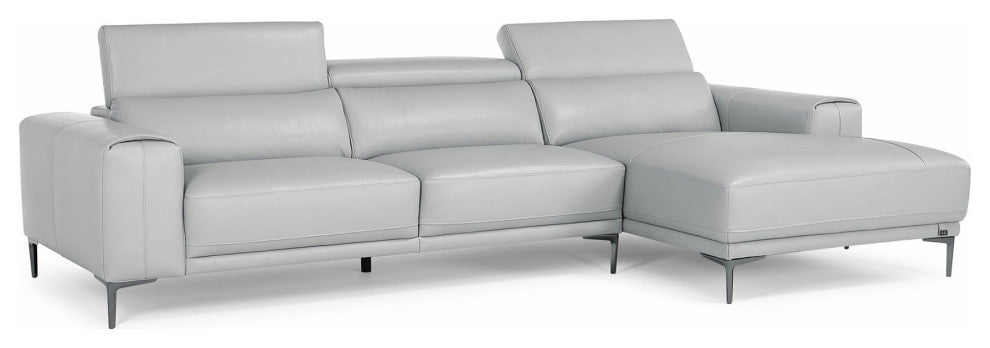 Rousso Grey Leather Sectional with Ratcheting Headrests, Right Chaise