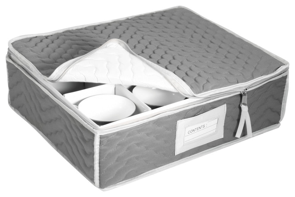Quilted Microfiber China Cups Storage Chest Grey