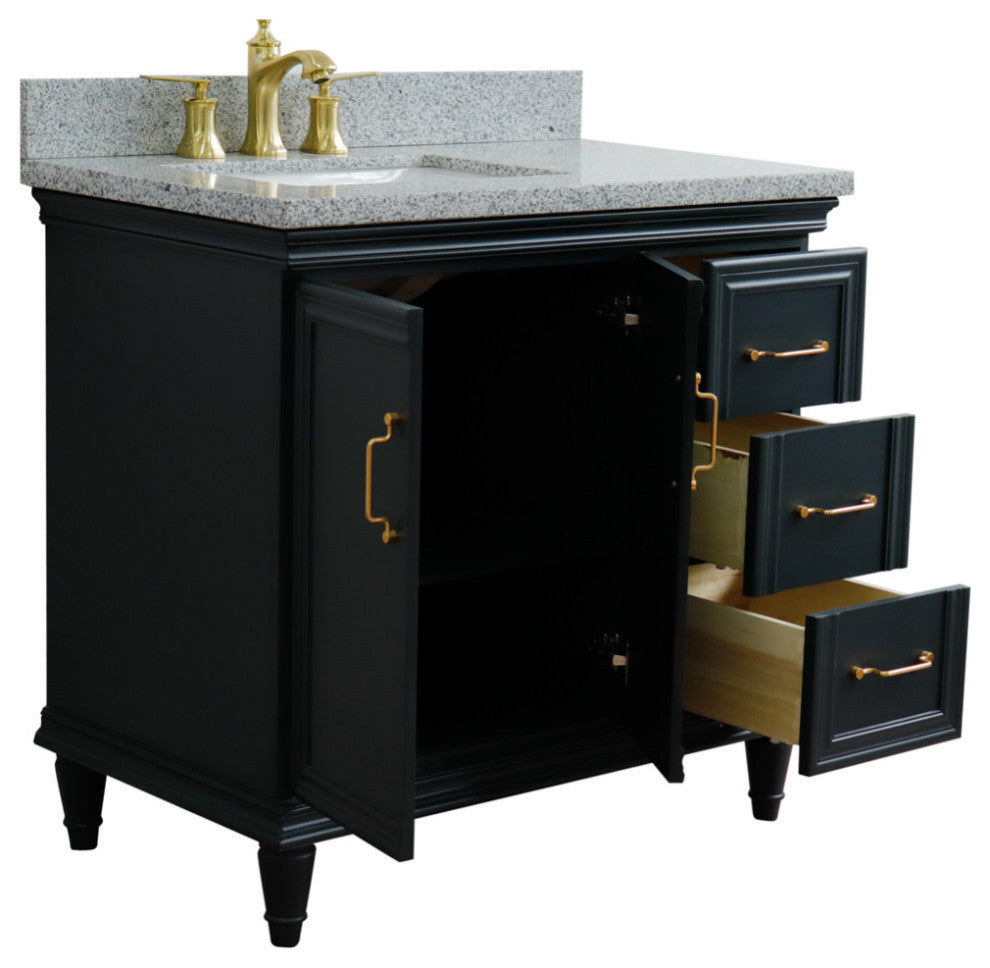37" Single Vanity, Dark Gray Finish With Gray Granite