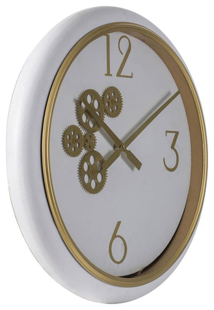 White and Gold Gears Minimal Wall Clock