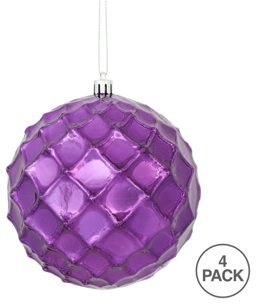 Vickerman N174226D 4.75" Plum Shiny Diamond Bauble Christmas Ornament, Set of 4