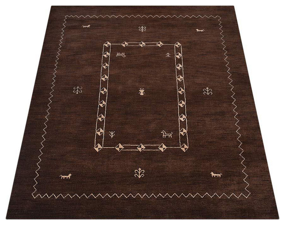 HAND KNOTTED LOOM WOOL ECO-FRIENDLY AREA RUGS - Rectangle, Brown, Contemporary