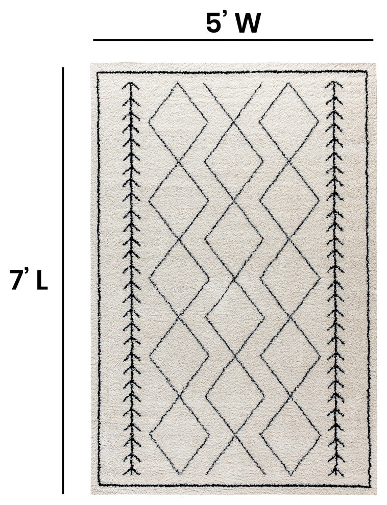 Geometric Style Bohemian Shag Area Rug, 5' X 7'