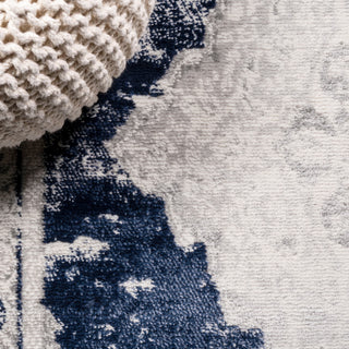 Alhambra Ornate Medallion Modern Runner Rug, Ivory/Navy, 8x10