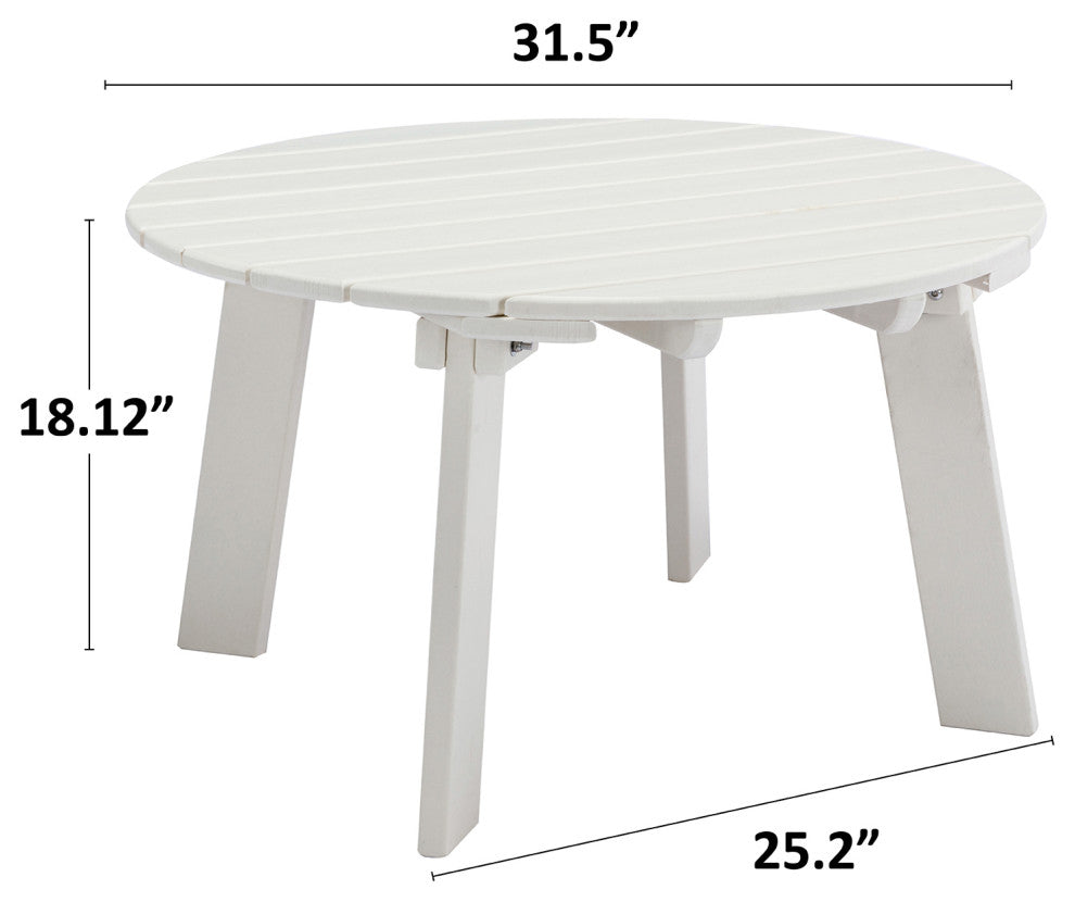 32''D Patio Outdoor Round Coffee Tables, Adirondack Table, White