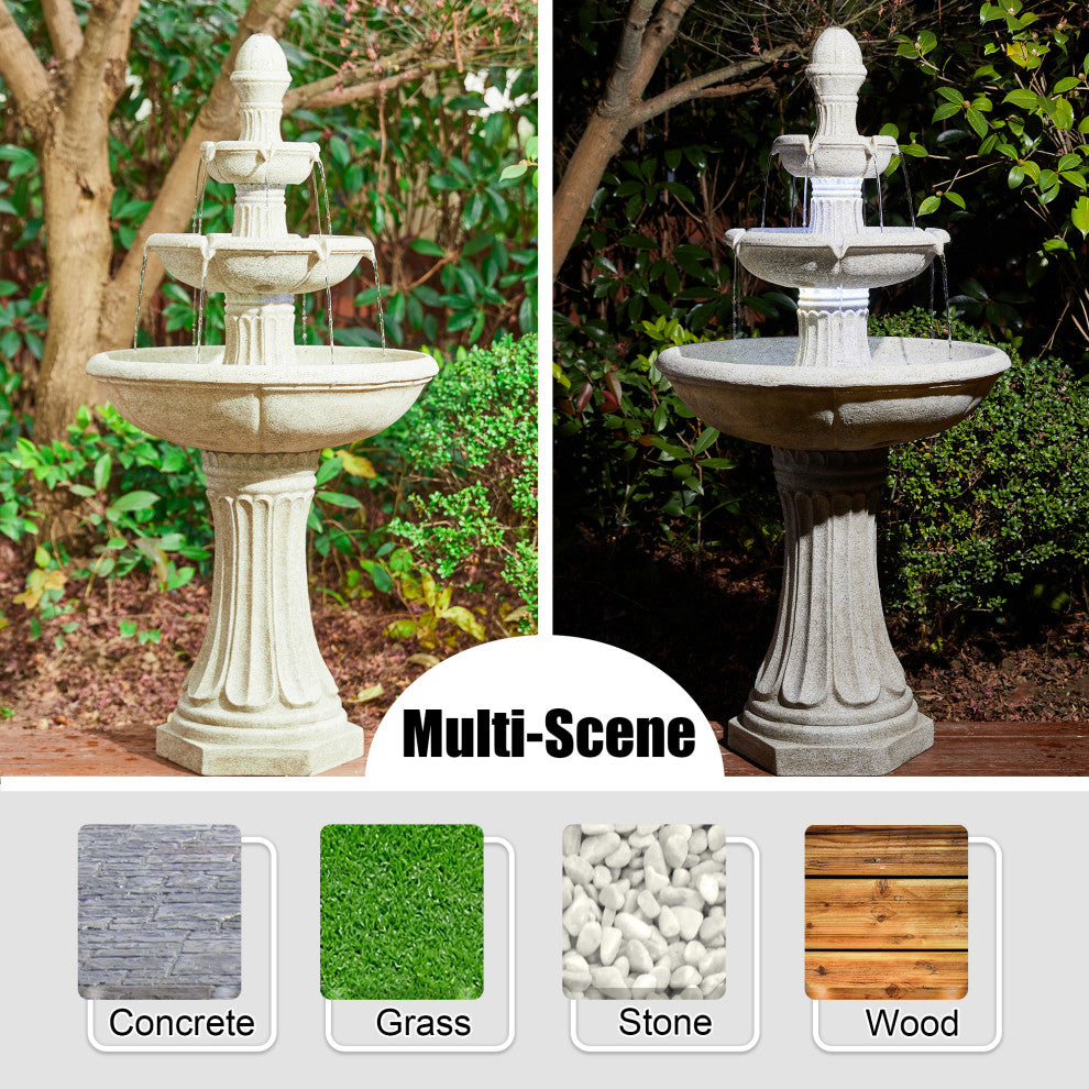 Sand Beige Terrazzo Resin 3-Tier Outdoor Fountain