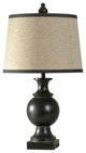 Traditional Black Table Lamp with Natural Linen Shade and Contrast Trim