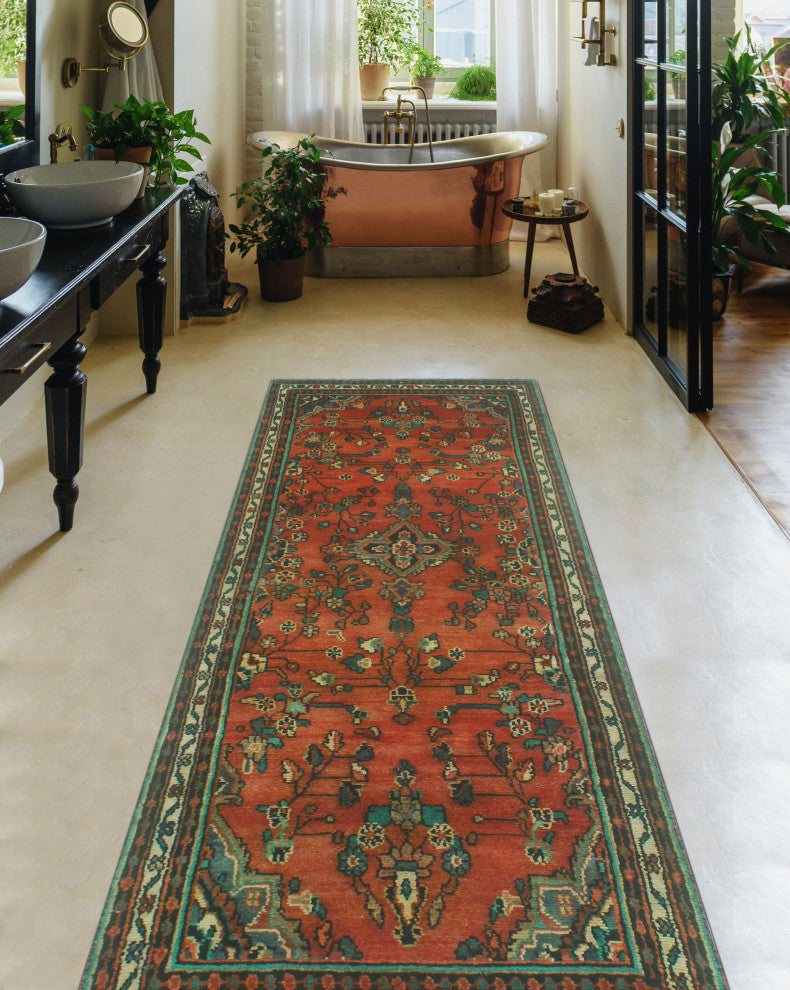 Fine Vintage Distressed Patrice Rust/Ivory Runner, 3'6x9'9