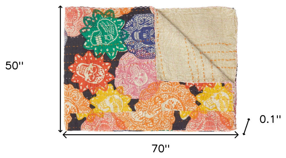 50" X 70" Black Green Red pink Cotton Patchwork Throw Blanket with Embroidery