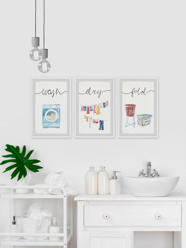 Line Dry Laundry Triptych, 3-Piece Set, 24x36 Panels