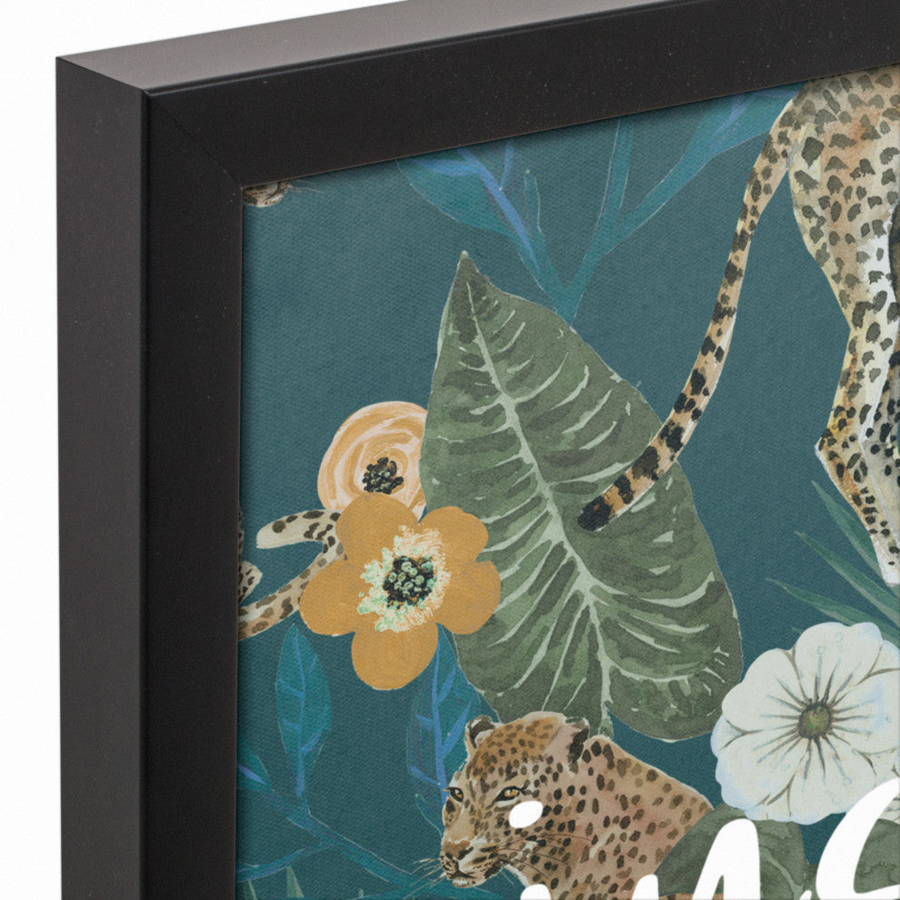 Just Chill Tropical Cheetah Teal 13.73x19.73 Black Framed Canvas