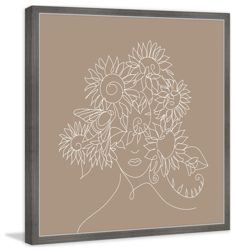 "Sunflower Outline" Framed Painting Print, 18x18