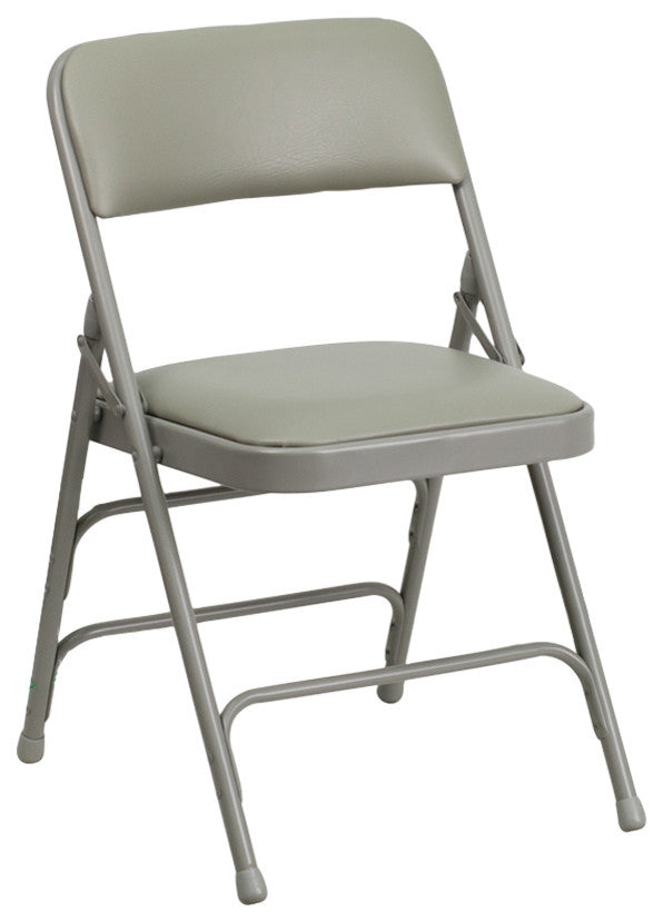 Hercules Series Curved Triple Braced and Double Hinged Upholstered Metal Chair, Gray Vinyl/Gray Frame