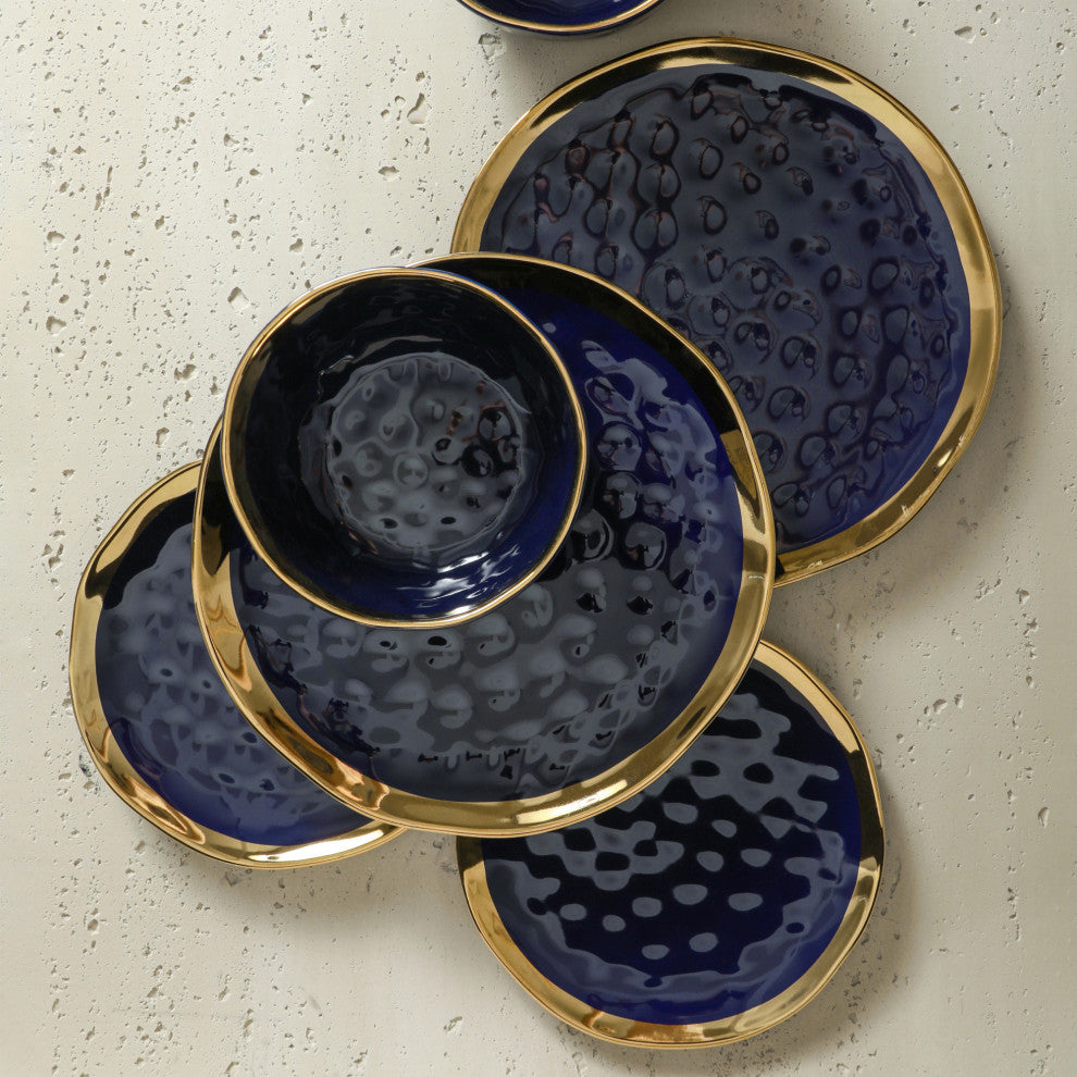 Stone Lain Florian Porcelain 16 Piece Dinnerware Set, Navy Blue