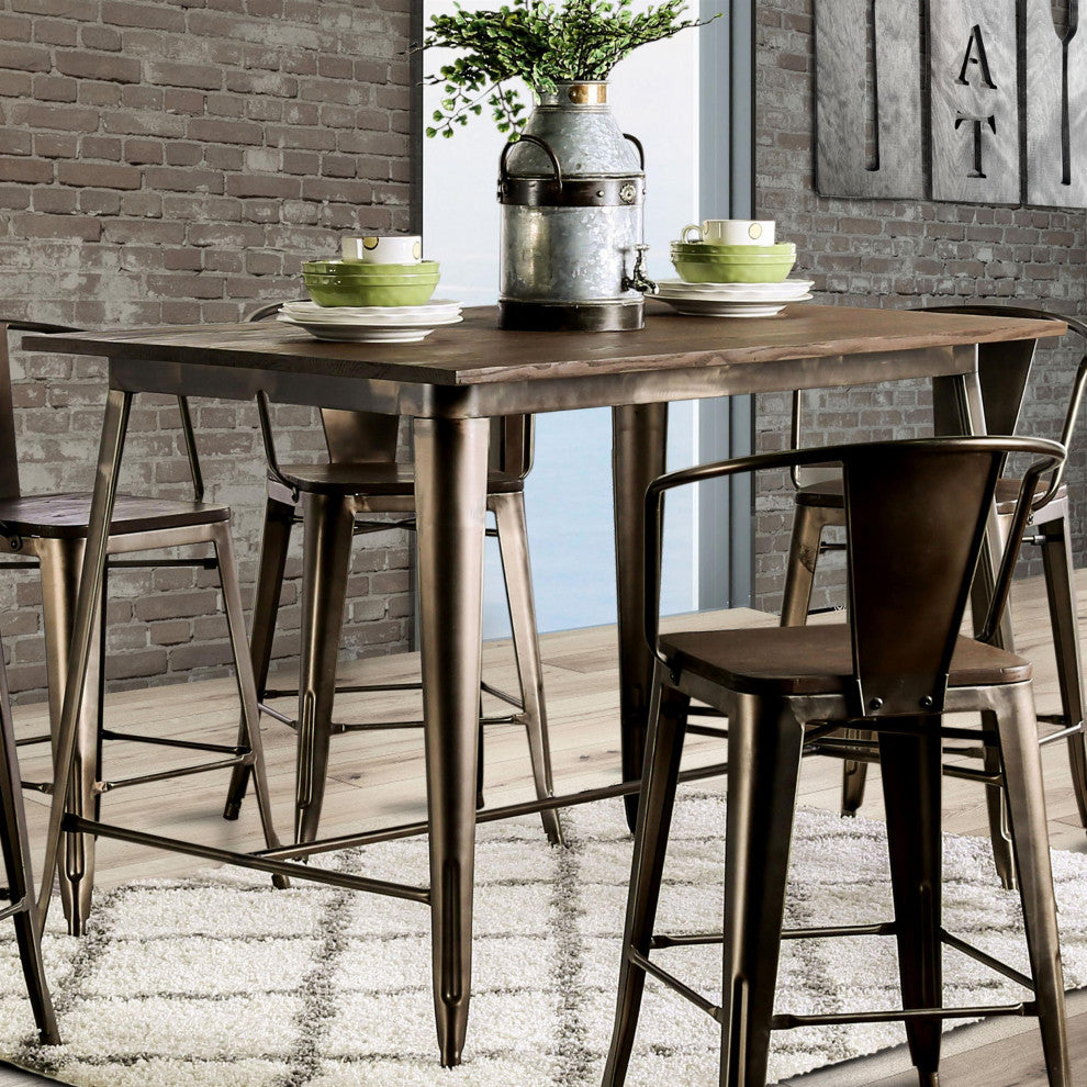 Furniture of America Mayfield Metal Counter Height Dining Table in Natural Elm