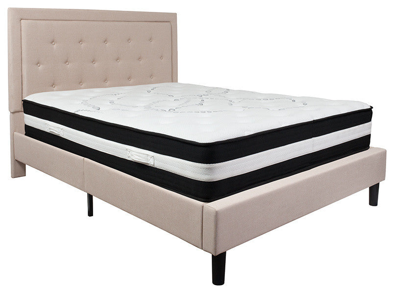 Roxbury Queen Size Tufted Upholstered Platform Bed With Pocket Spring Mattress