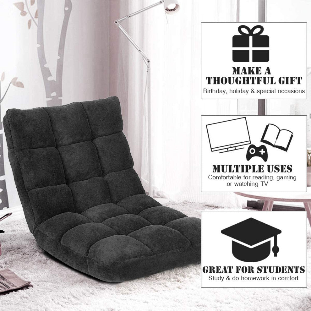 Floor Folding Gaming Sofa Chair Lounger Folding Adjustable 14-Position, Black