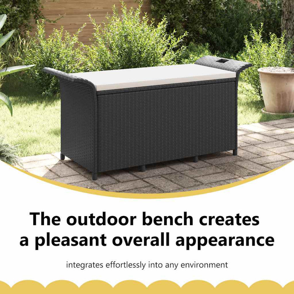 vidaXL Patio Storage Bench with Cushion, Ottoman Bench, 45.7-Inches Long, Black