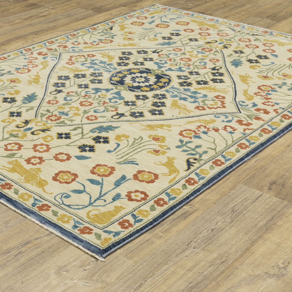 Fabienne Botanical Indoor Ivory/Multi Area Rug, Ivory, 5'3"x7'6"