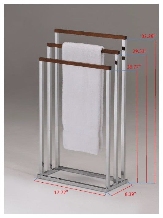 Barcelona Standing Towel Rack, Chrome and Walnut