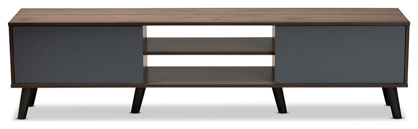 Coreen Scandinavian Modern Gray and Walnut Brown TV Stand