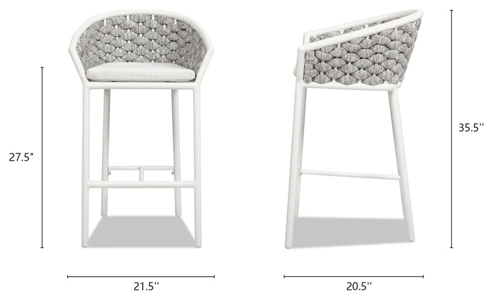 Rowan 27.5" Aluminum Rope Barrel Patio Counter Stool, Set of 2, Optic White Acrylic