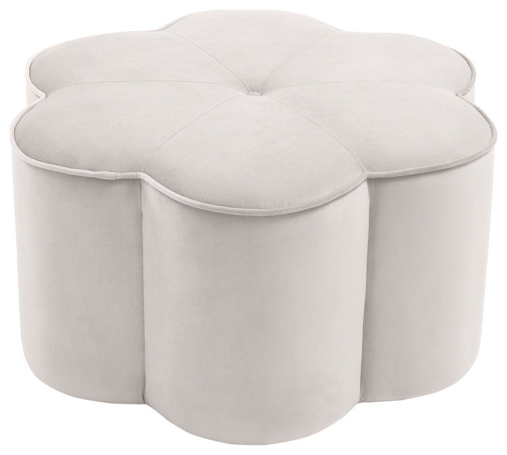 Daisy Velvet Upholstered Ottoman, Cream, 32" W x 32" D