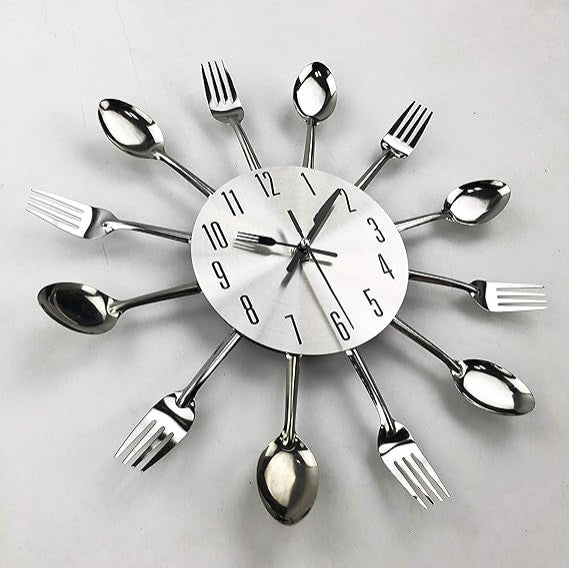 Kitchen Wall Clock, 3D Removable Modern Creative Cutlery
