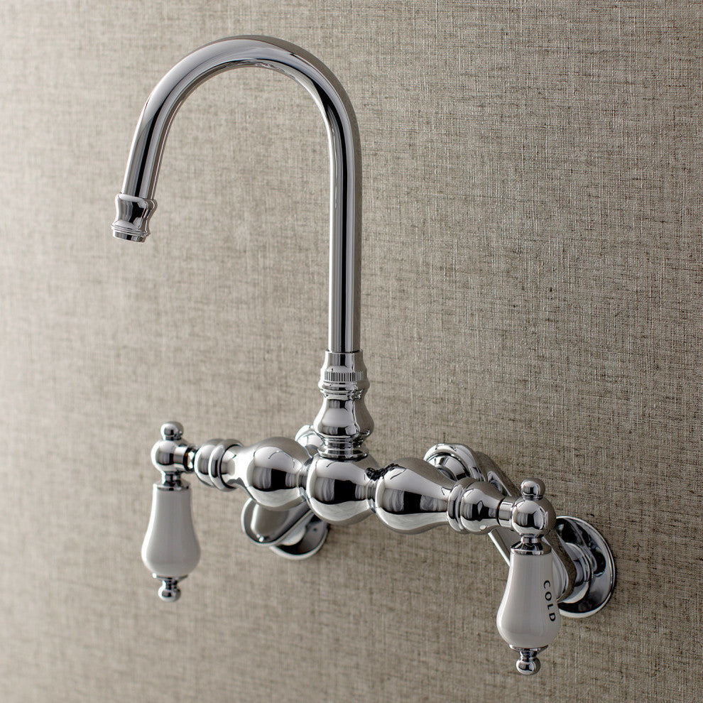 Aqua Vintage Adjustable Center Wall Mount Tub Faucet, Polished Chrome