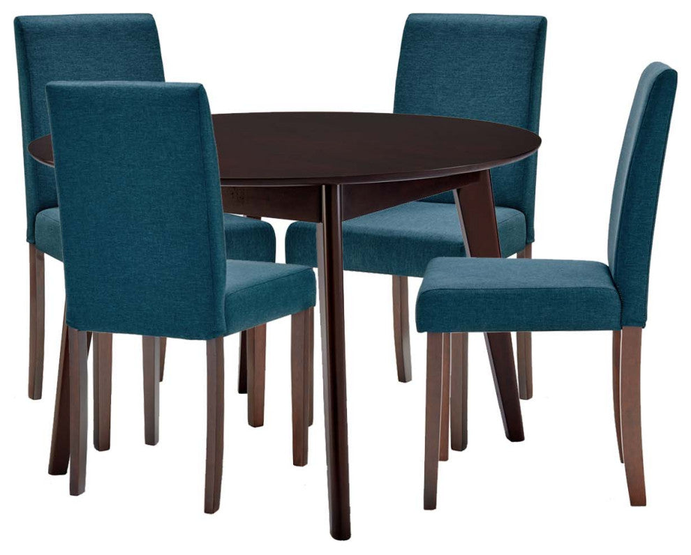 Side Chair and Table Set, Fabric, Drak Brown Blue, Modern, Bistro Restaurant