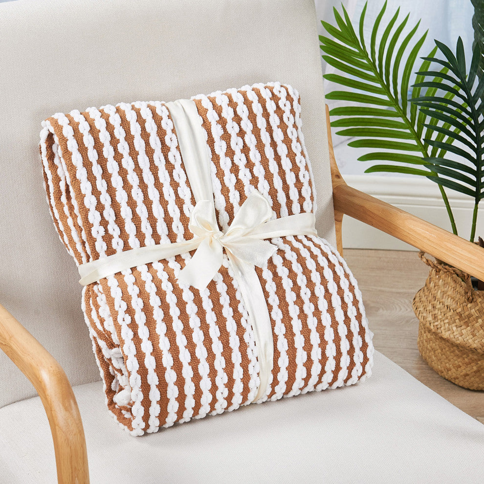 Chain Tweed Knit Throw Blanket, Camel