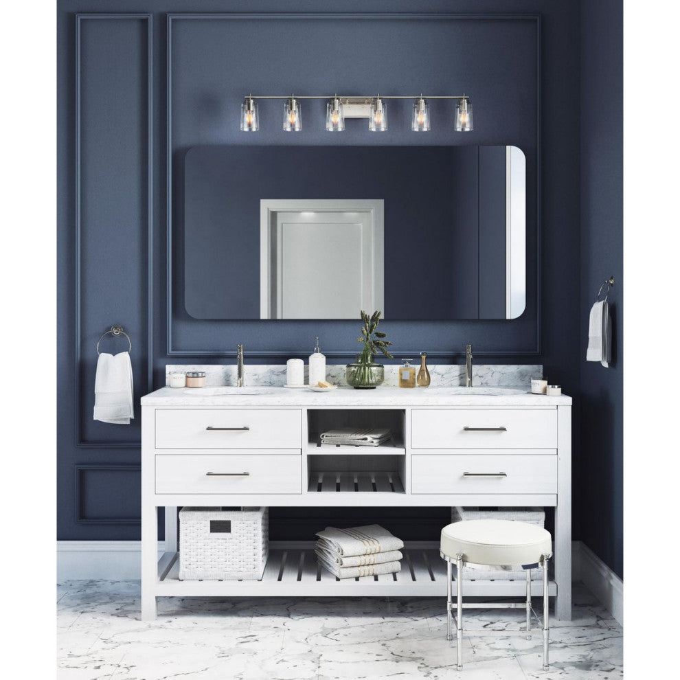 Adley Collection 48-1/2" 6-Light Brushed Nickel Clear Glass Bath Vanity Light