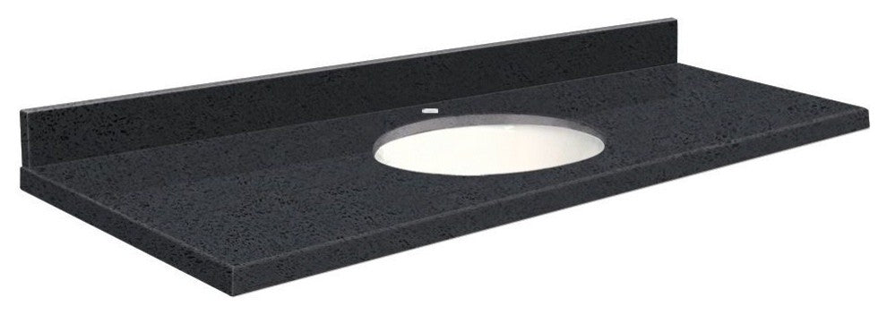 Quartz 61"x22" Vanity Top, Single Faucet Hole, Black Luxe, White Bowl
