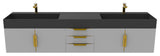 CastelloUSA Amazon 84" Wall Mounted Vanity Set, Gray, Black Top, Gold Handles