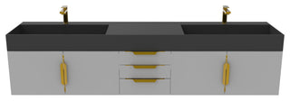 CastelloUSA Amazon 84" Wall Mounted Vanity Set, Gray, Black Top, Gold Handles