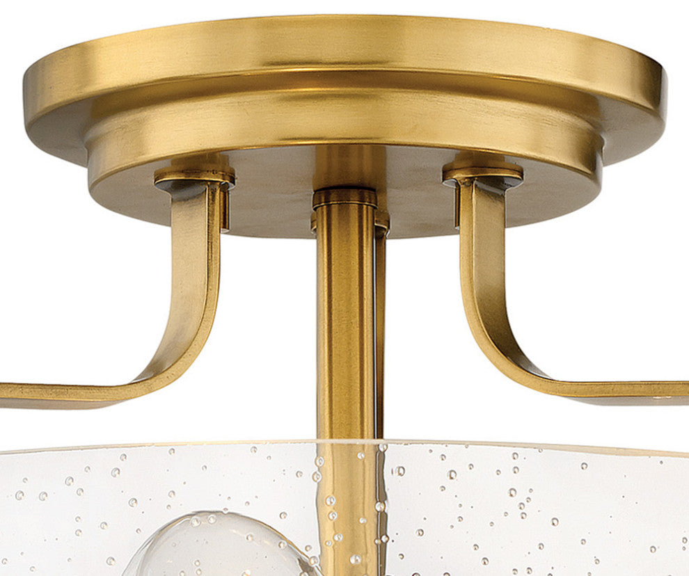 Hinkley Harper 18" Large Semi-Flush Ceiling Light, Heritage Brass + Clear Seedy