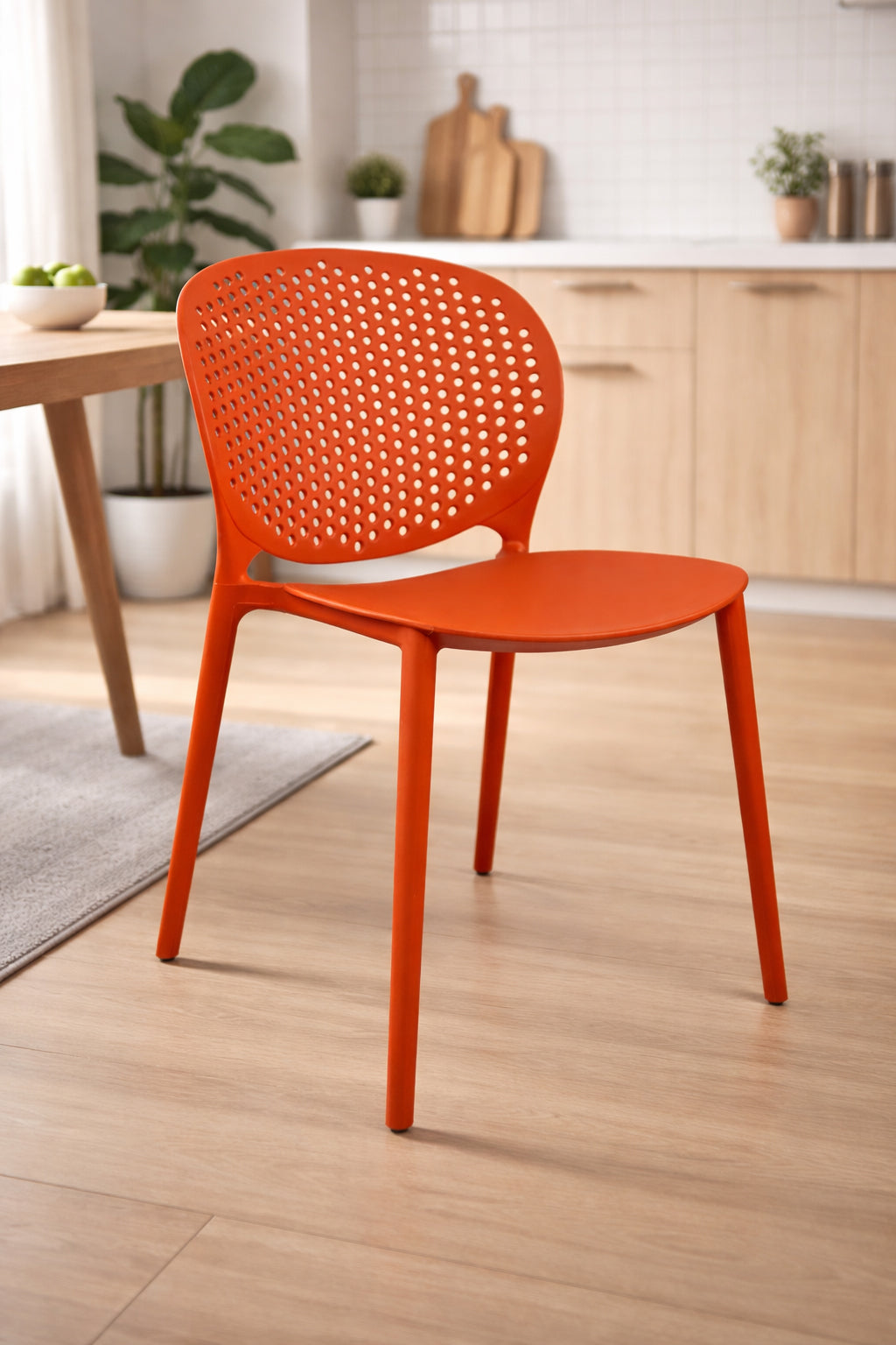 Stackable Plastic Armless Side Dining Chairs Fully Assembled Set of 2, Dark Orange