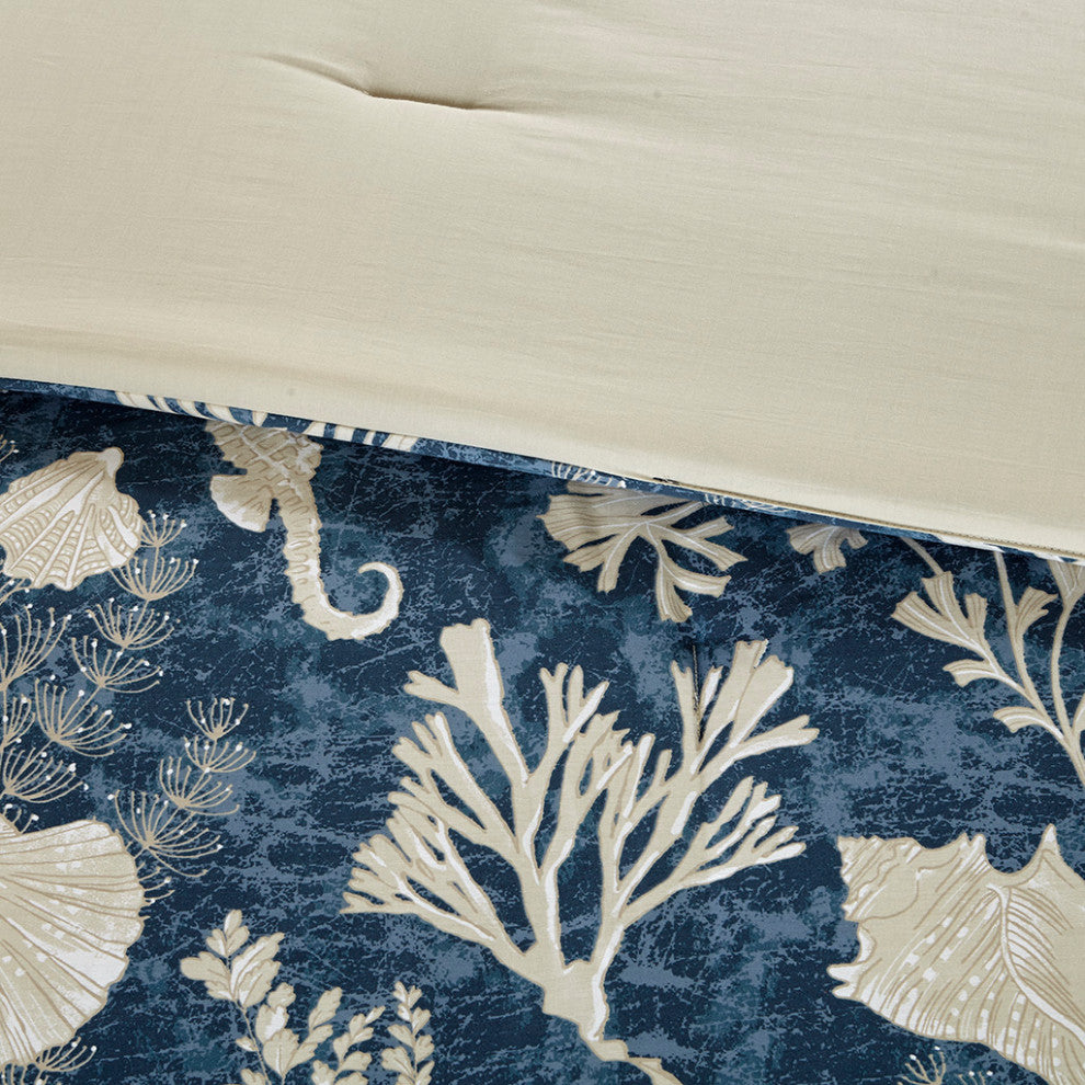 Madison Park Cape Cod 7 Piece Cotton Sateen Comforter Set in Blue