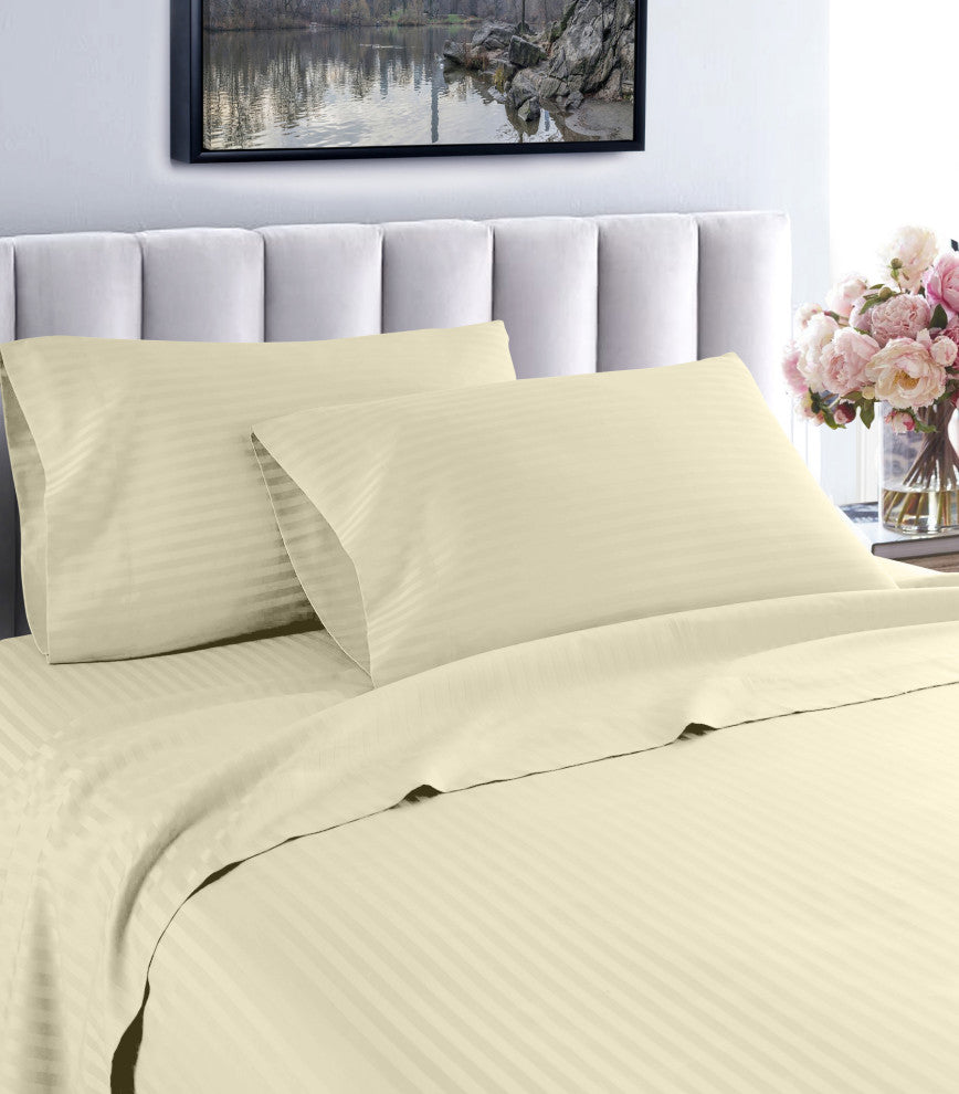 600 Thread Count 100% Cotton Stripe Sheet Set, Ivory, King